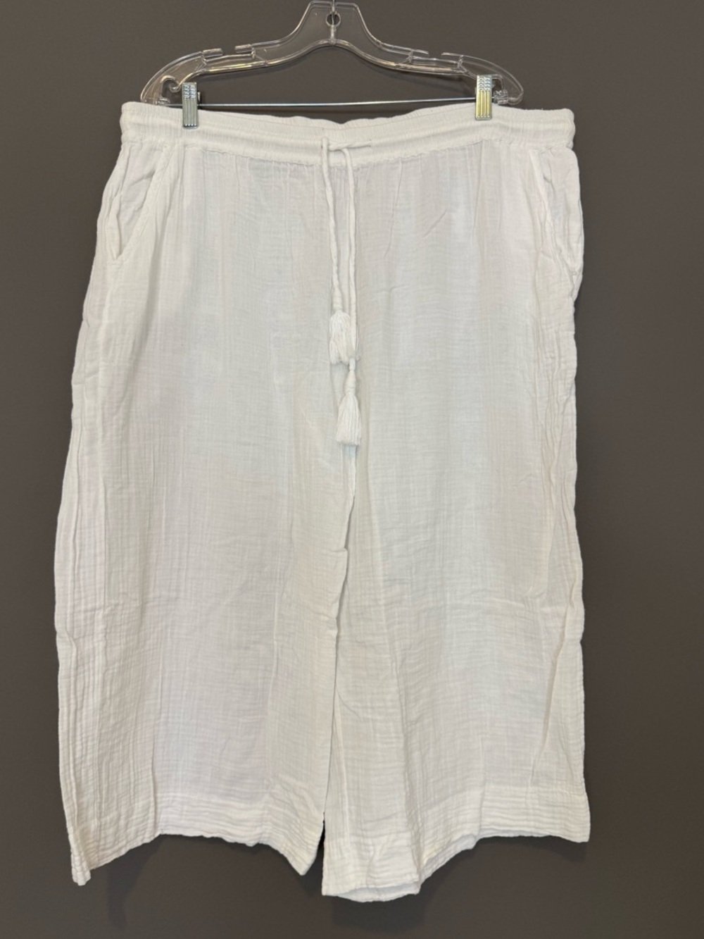 Tommy Bahama Linen Cotton Gauze Capri Cropped Pants Womens XL Drawstring Beachy